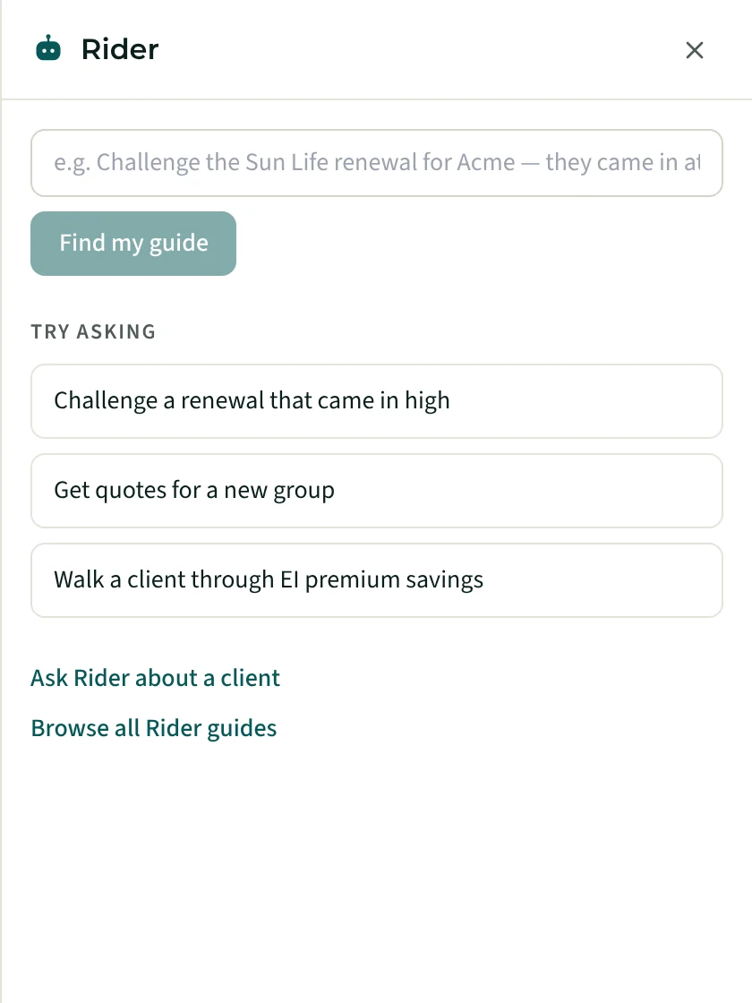 Rider’s side panel with suggested requests.