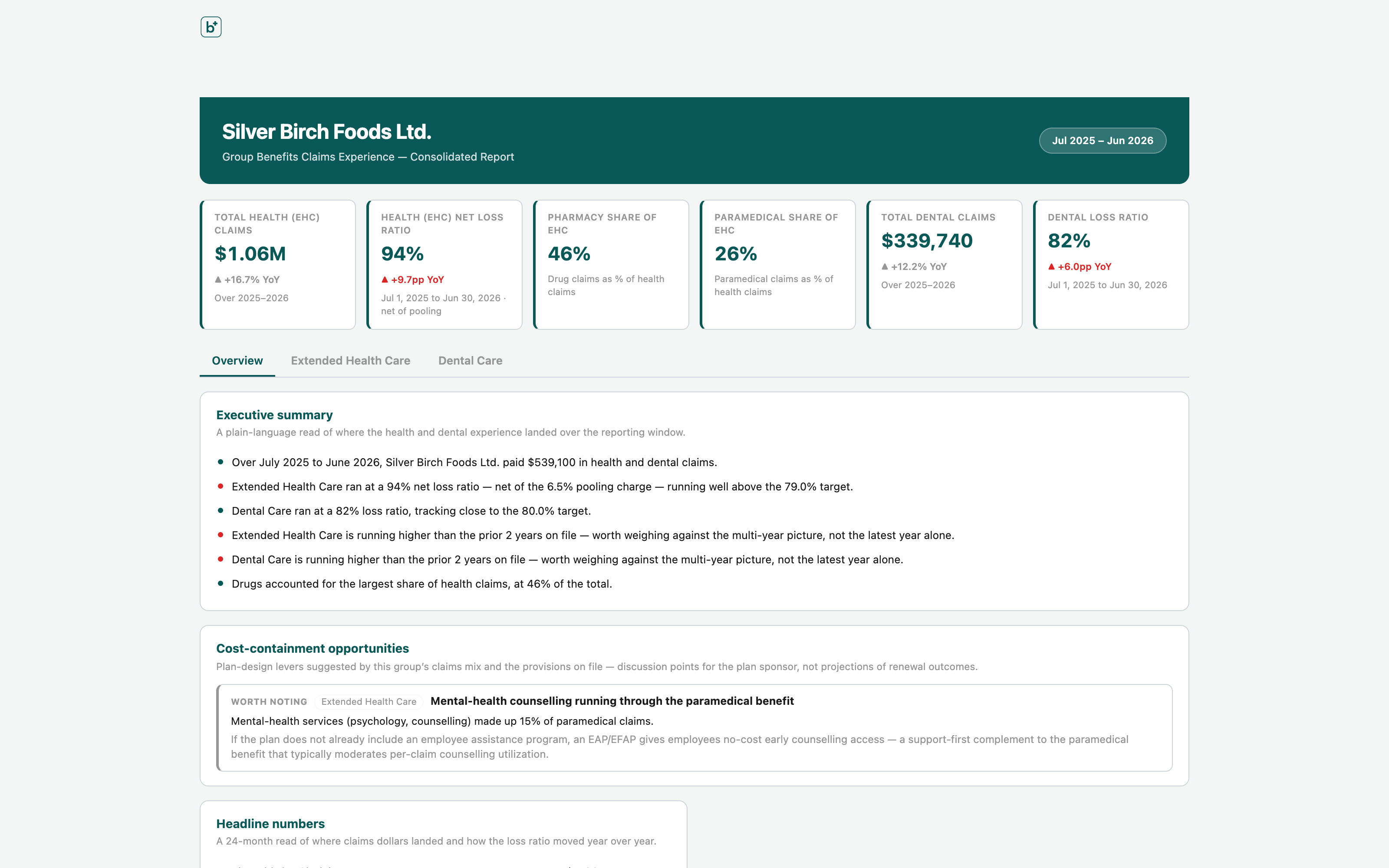 Claims experience report